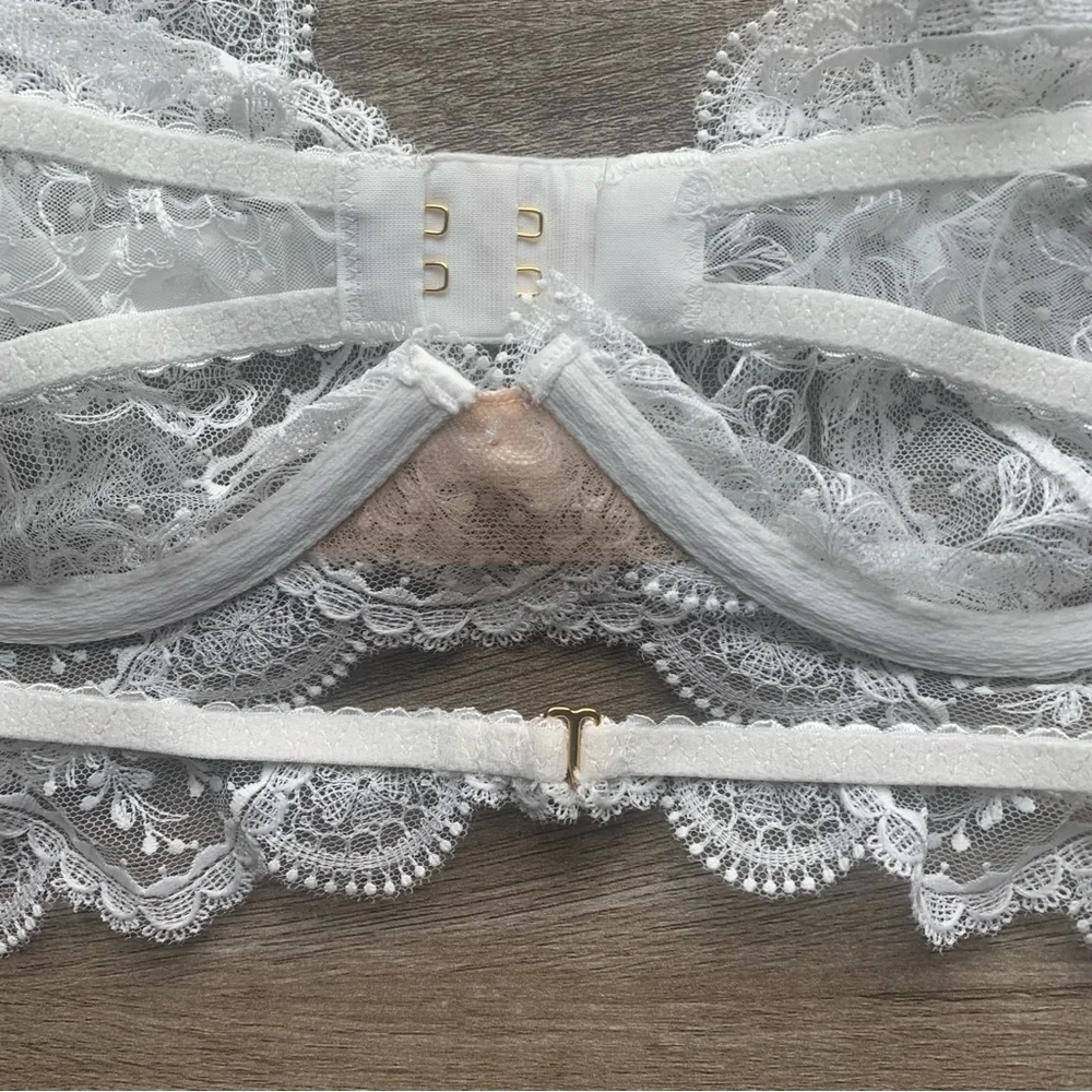 For Love & Lemons Bridal Collection Underwired Floral Lace Sheer Longline Bra - Picture 7 of 14